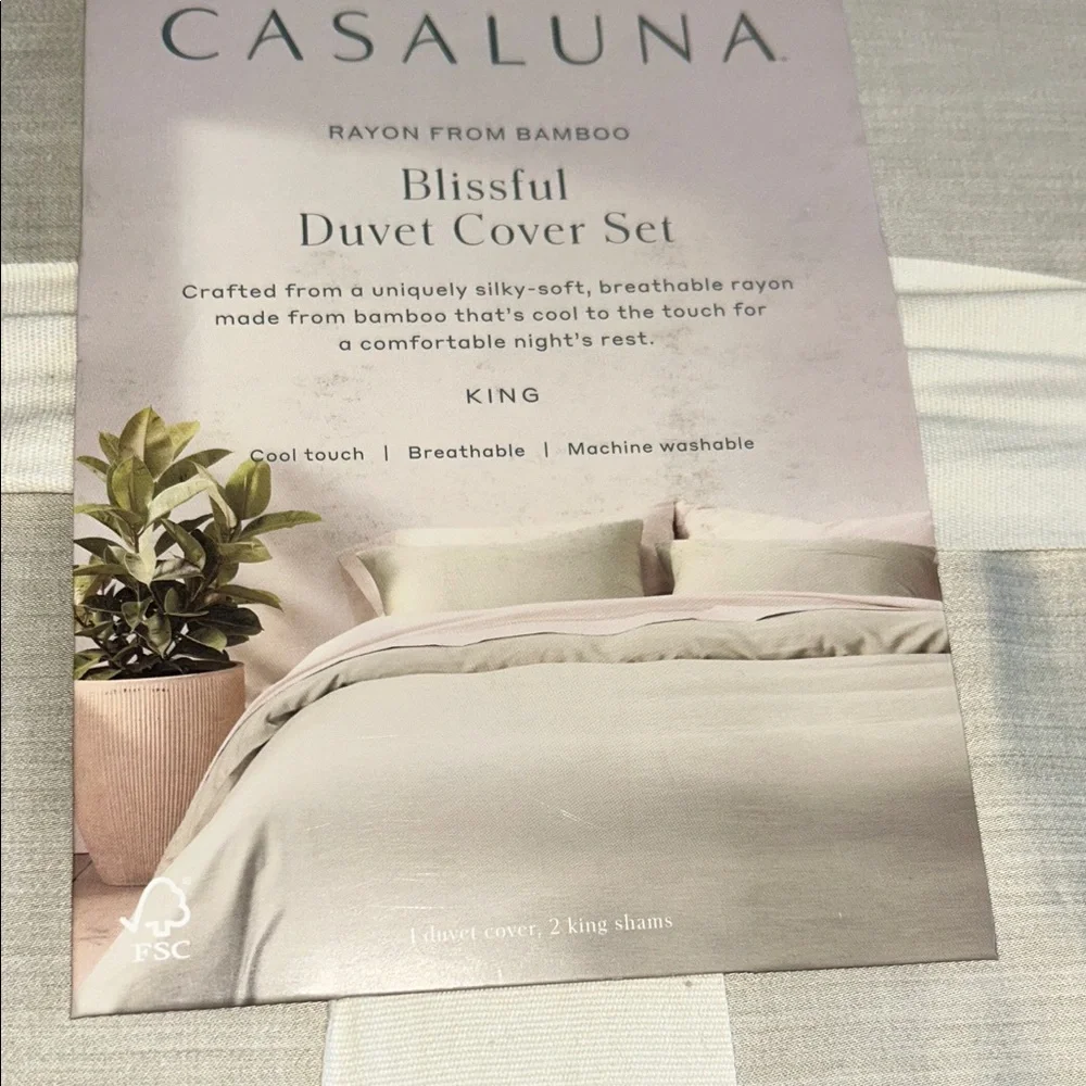 Casaluna King Blissful 3-Piece Duvet Cover Set - Light Olive Green